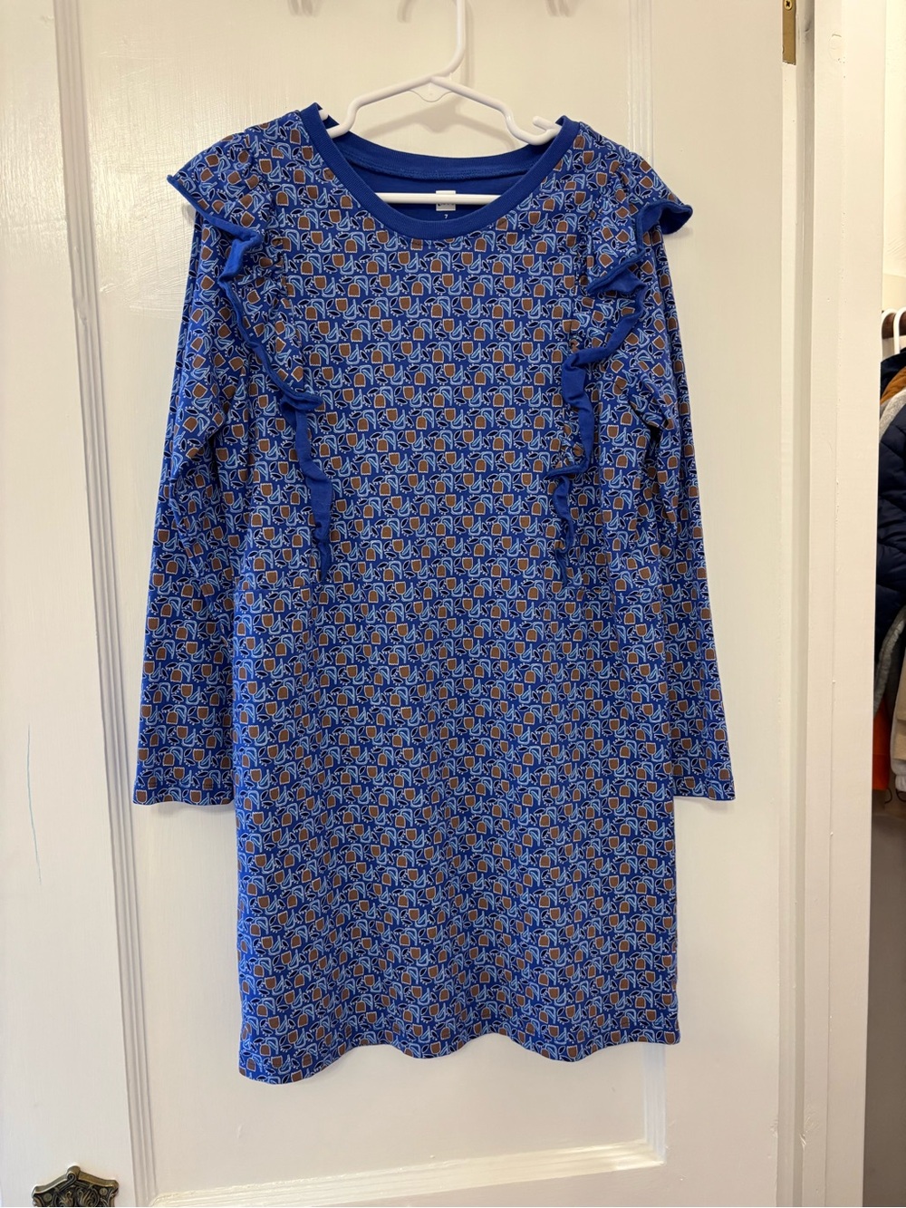 Tea Collection Blue Floral Ruffle Long-Sleeve Dress